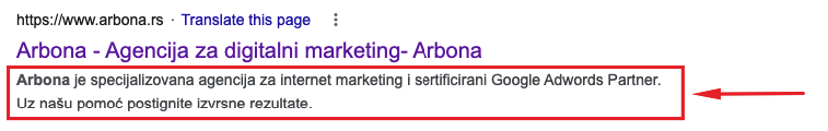 SEO meta opis u rezultatima pretraživanja